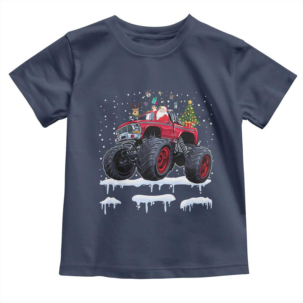 Christmas Santa Monster Truck Toddler T Shirt American Offroad Xmas Boys Kids Toddler Youth TS10 Navy Print Your Wear