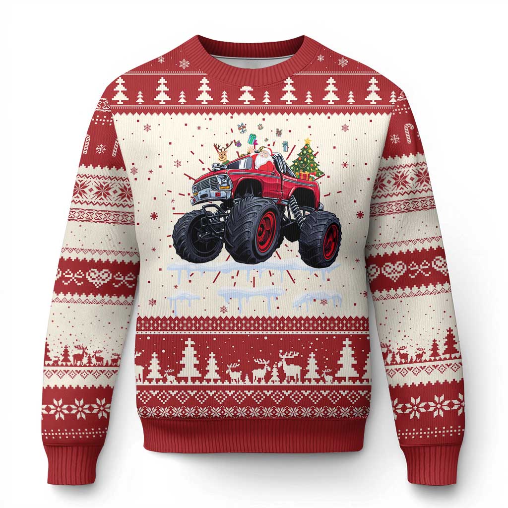 Santa Monster Truck Ugly Christmas Sweater American Offroad Xmas Boys Kids Toddler Youth TS10 Red Print Your Wear