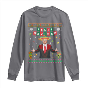 Mexico Christmas Trump Long Sleeve Shirt Feliz Navidad Xmas Funny Trump Santa Ugly Christmas TS10 Charcoal Print Your Wear