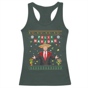 Mexico Christmas Trump Racerback Tank Top Feliz Navidad Xmas Funny Trump Santa Ugly Christmas TS10 Dark Forest Green Print Your Wear