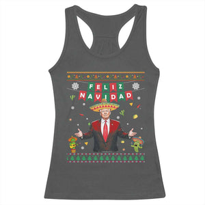 Mexico Christmas Trump Racerback Tank Top Feliz Navidad Xmas Funny Trump Santa Ugly Christmas TS10 Dark Heather Print Your Wear