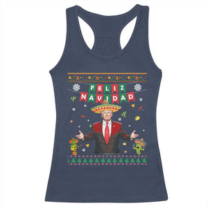 Mexico Christmas Trump Racerback Tank Top Feliz Navidad Xmas Funny Trump Santa Ugly Christmas TS10 Navy Print Your Wear