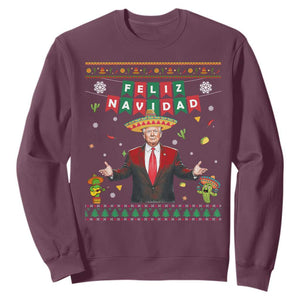 Mexico Christmas Trump Sweatshirt Feliz Navidad Xmas Funny Trump Santa Ugly Christmas TS10 Maroon Print Your Wear
