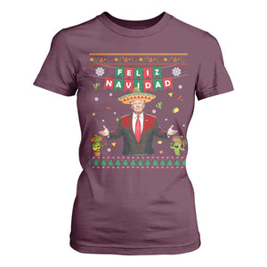 Mexico Christmas Trump T Shirt For Women Feliz Navidad Xmas Funny Trump Santa Ugly Christmas TS10 Maroon Print Your Wear