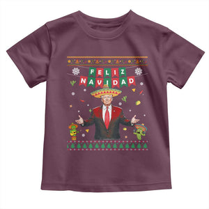 Mexico Christmas Trump Toddler T Shirt Feliz Navidad Xmas Funny Trump Santa Ugly Christmas TS10 Maroon Print Your Wear