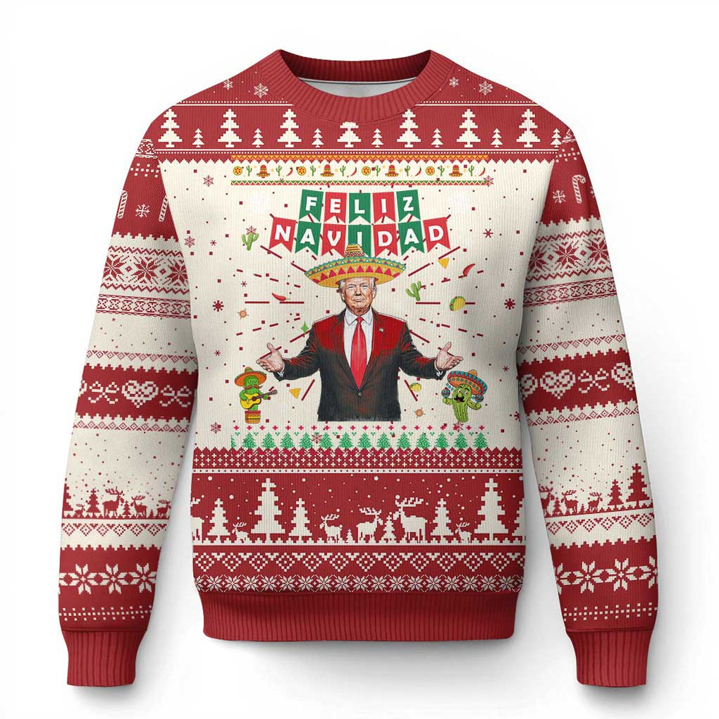 Mexico Xmas Trump Ugly Christmas Sweater Feliz Navidad Xmas Funny Trump Santa Ugly Gift TS10 Red Print Your Wear