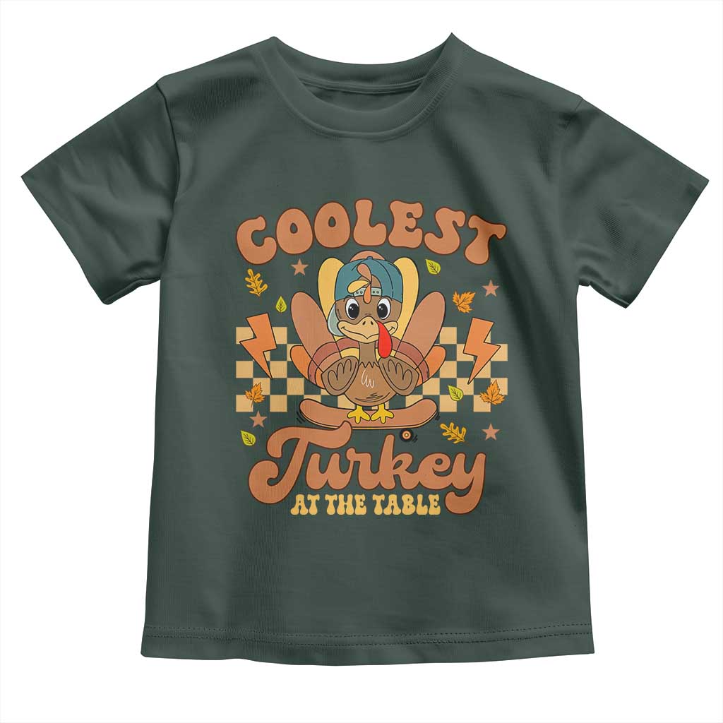 Thanksgiving Kids Baby Shirt Coolest Turkey At The Table Boys Toddler Youth TS10 Dark Forest Green Print Your Wear
