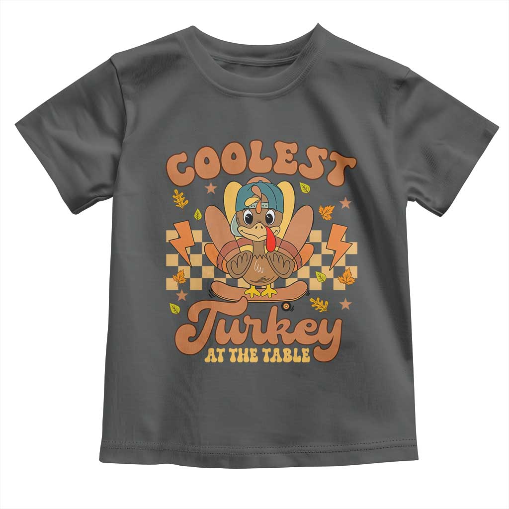 Thanksgiving Kids Baby Shirt Coolest Turkey At The Table Boys Toddler Youth TS10 Dark Heather Print Your Wear