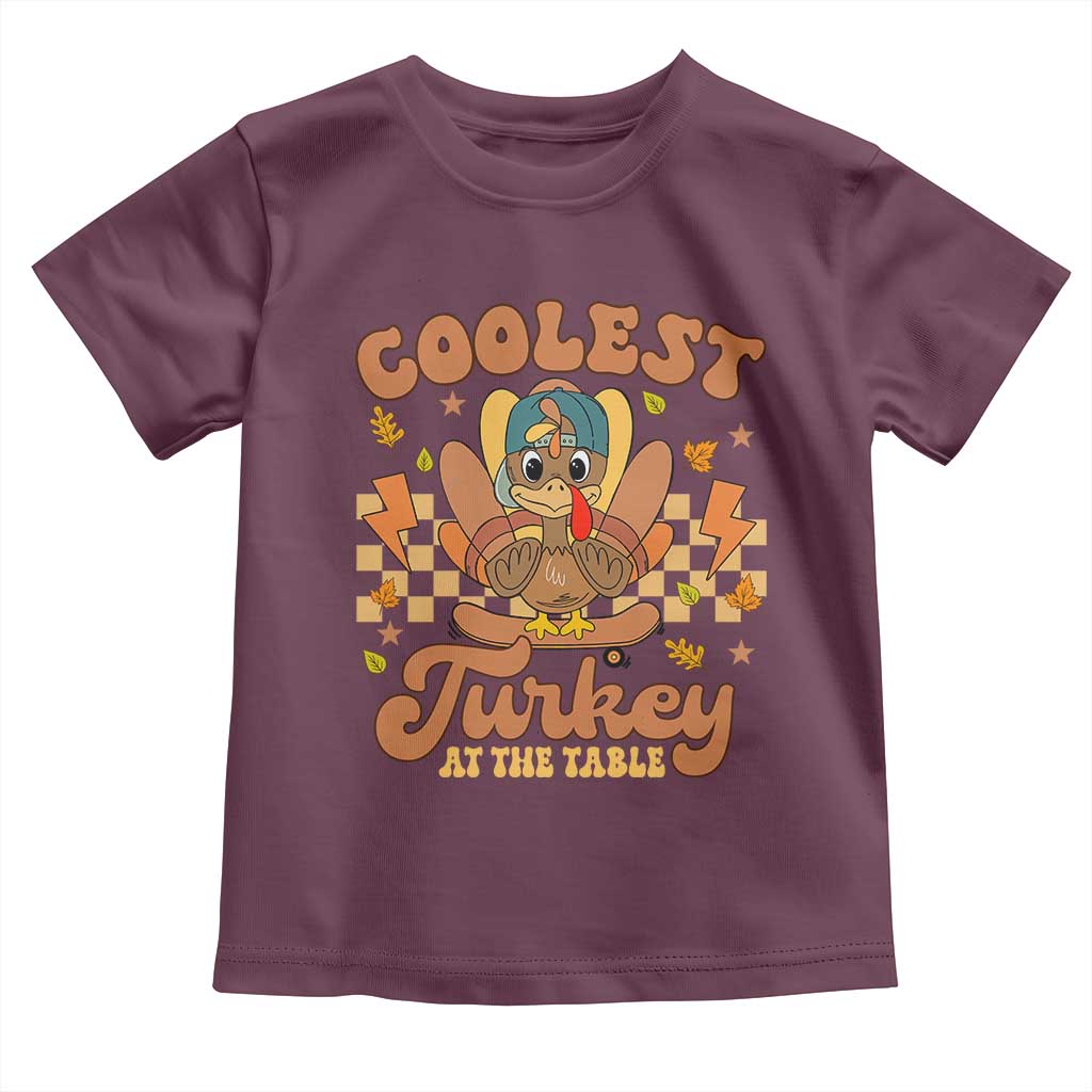 Thanksgiving Kids Baby Shirt Coolest Turkey At The Table Boys Toddler Youth TS10 Maroon Print Your Wear