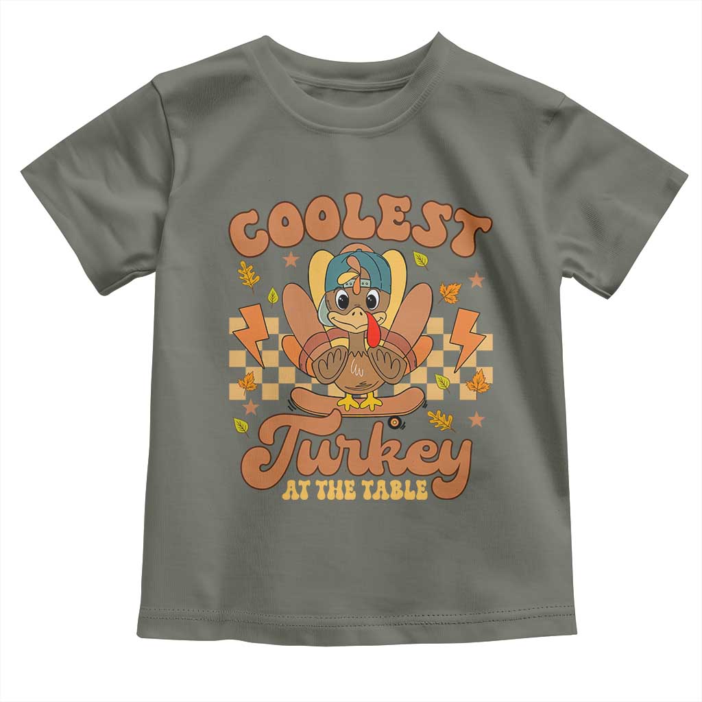 Thanksgiving Kids Baby Shirt Coolest Turkey At The Table Boys Toddler Youth TS10 Military Green Print Your Wear