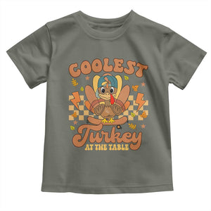 Thanksgiving Kids Baby Shirt Coolest Turkey At The Table Boys Toddler Youth TS10 Military Green Print Your Wear