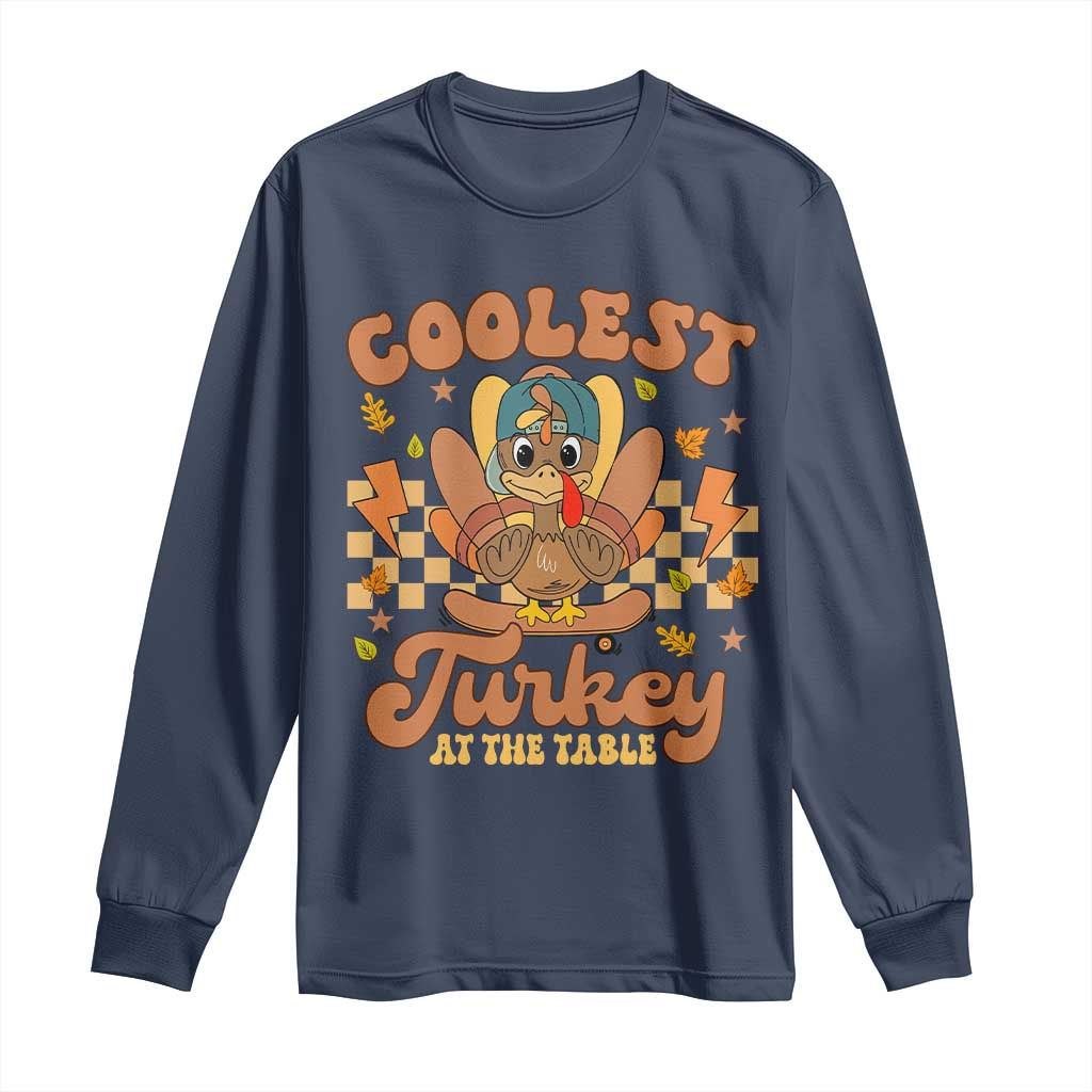 Thanksgiving Kids Long Sleeve Shirt Coolest Turkey At The Table Boys Toddler Youth TS10 Navy Print Your Wear
