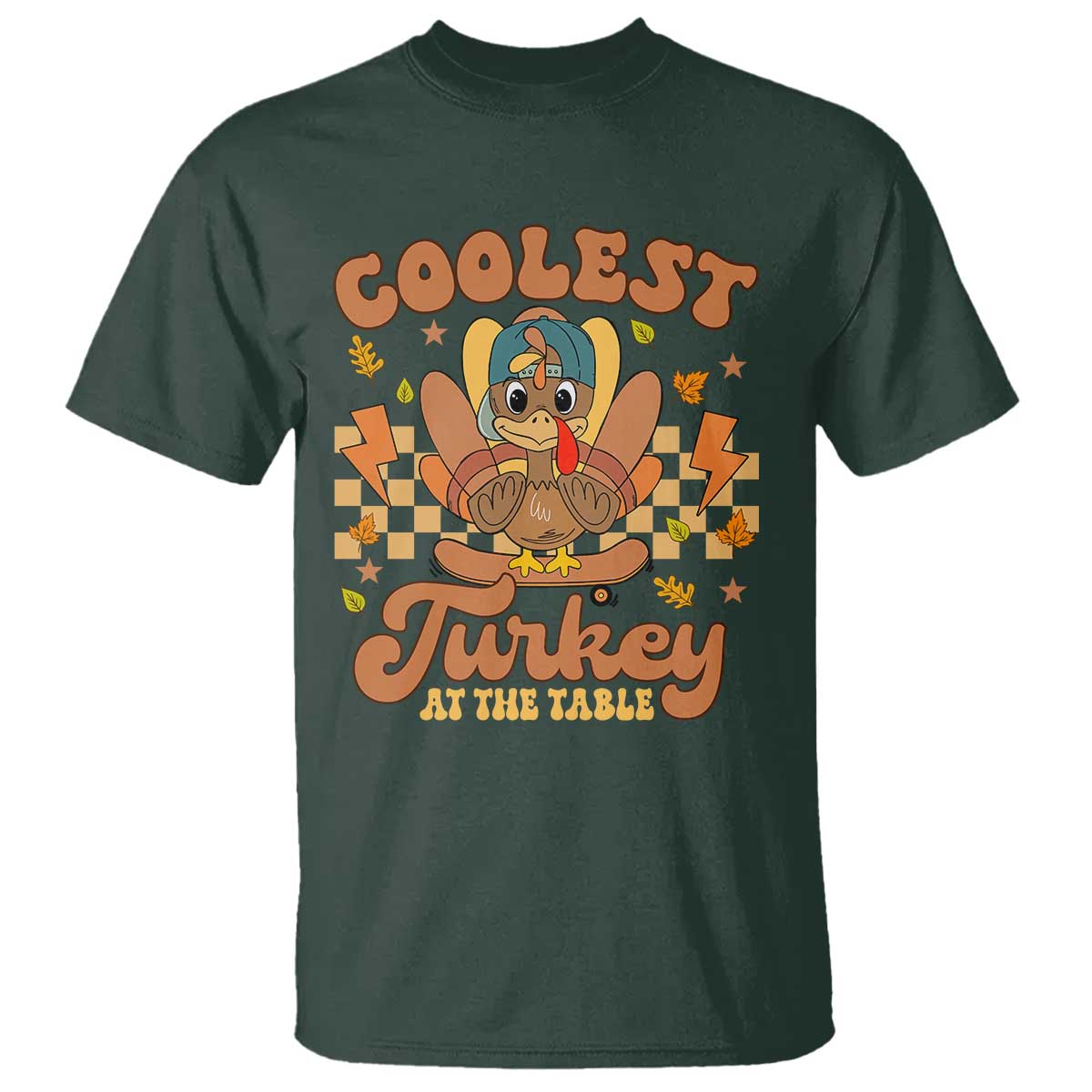 Thanksgiving Kids T Shirt Coolest Turkey At The Table Boys Toddler Youth TS10 Dark Forest Green Print Your Wear