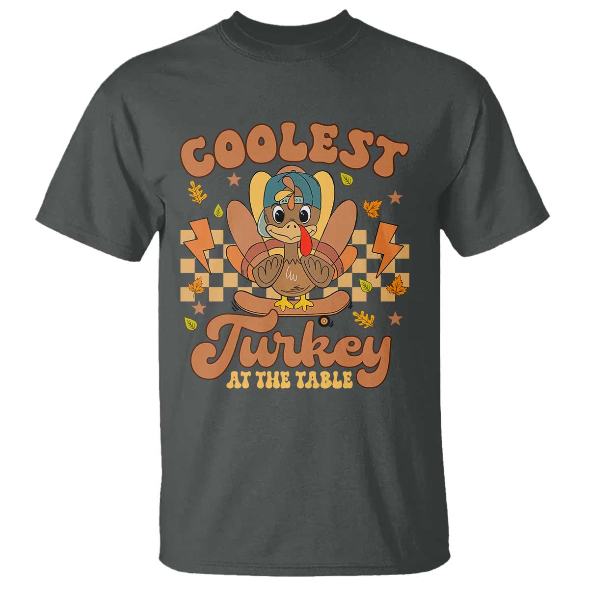 Thanksgiving Kids T Shirt Coolest Turkey At The Table Boys Toddler Youth TS10 Dark Heather Print Your Wear