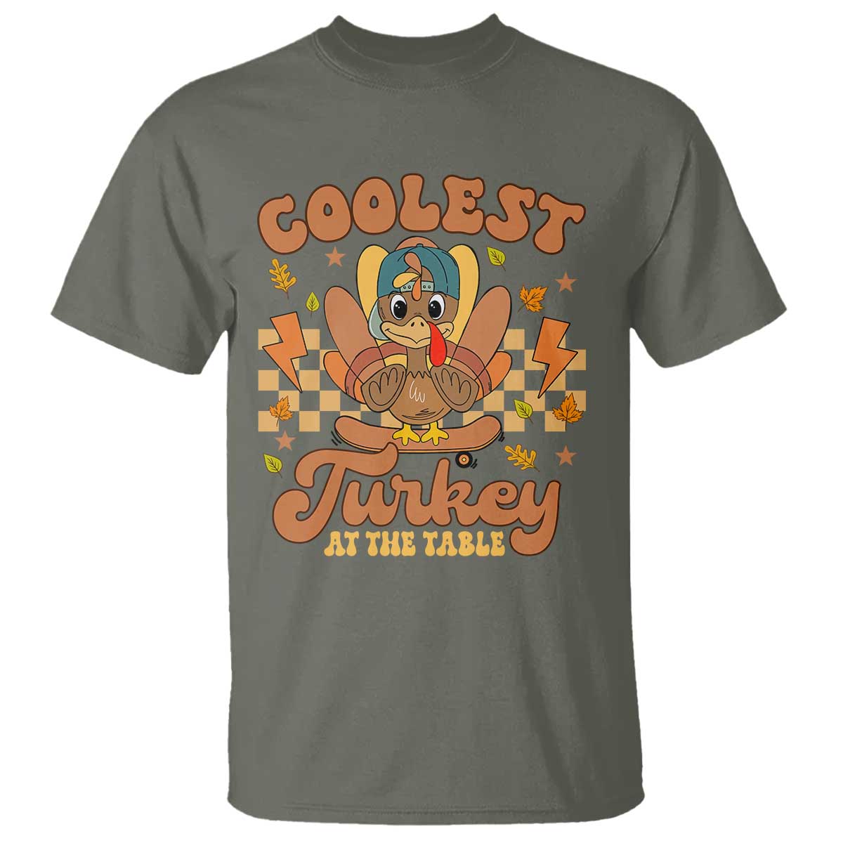 Thanksgiving Kids T Shirt Coolest Turkey At The Table Boys Toddler Youth TS10 Military Green Print Your Wear