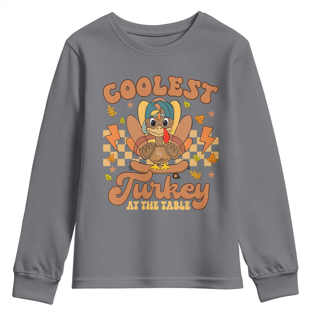 Thanksgiving Kids Youth Sweatshirt Coolest Turkey At The Table Boys Toddler Youth TS10 Charcoal Print Your Wear