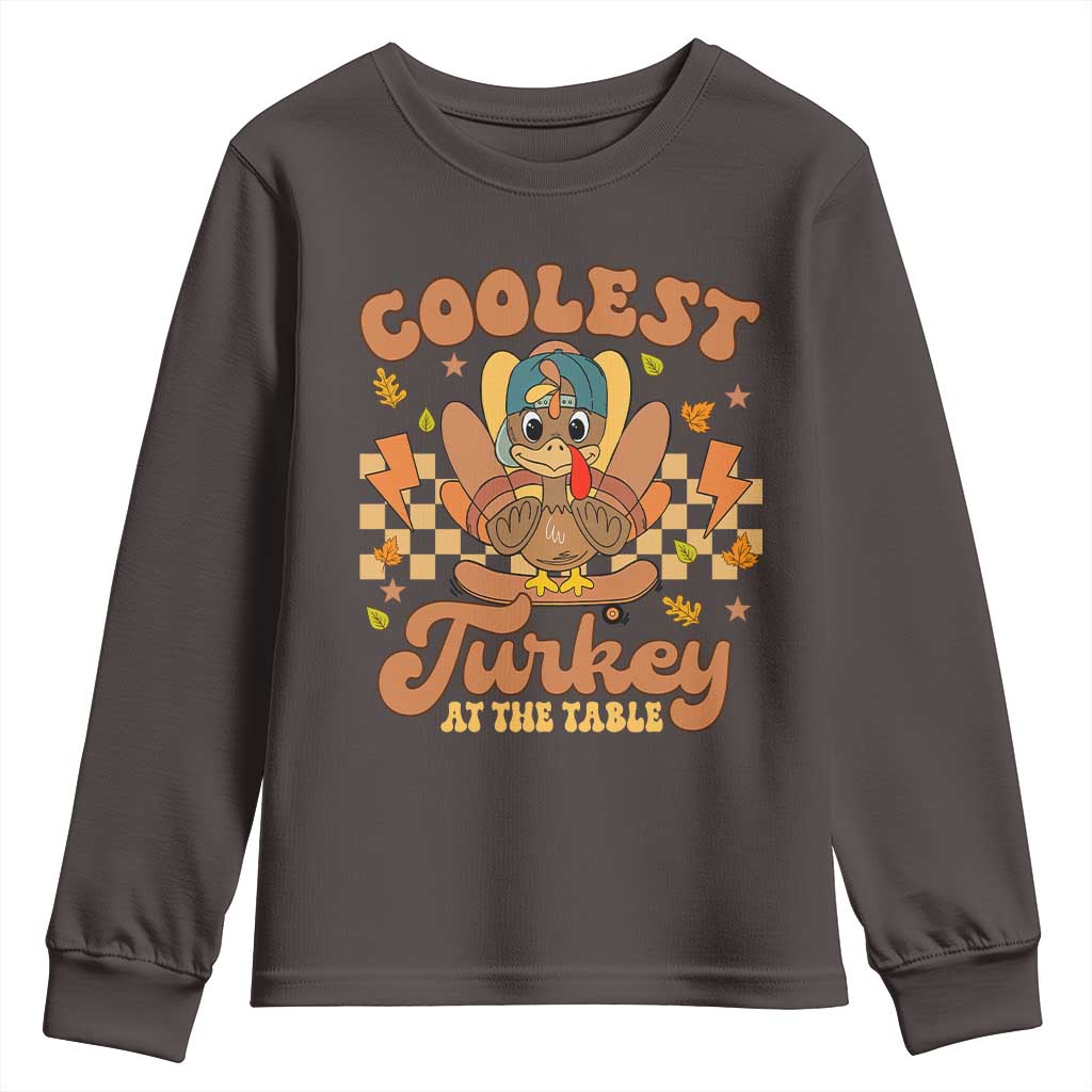 Thanksgiving Kids Youth Sweatshirt Coolest Turkey At The Table Boys Toddler Youth TS10 Dark Chocolate Print Your Wear