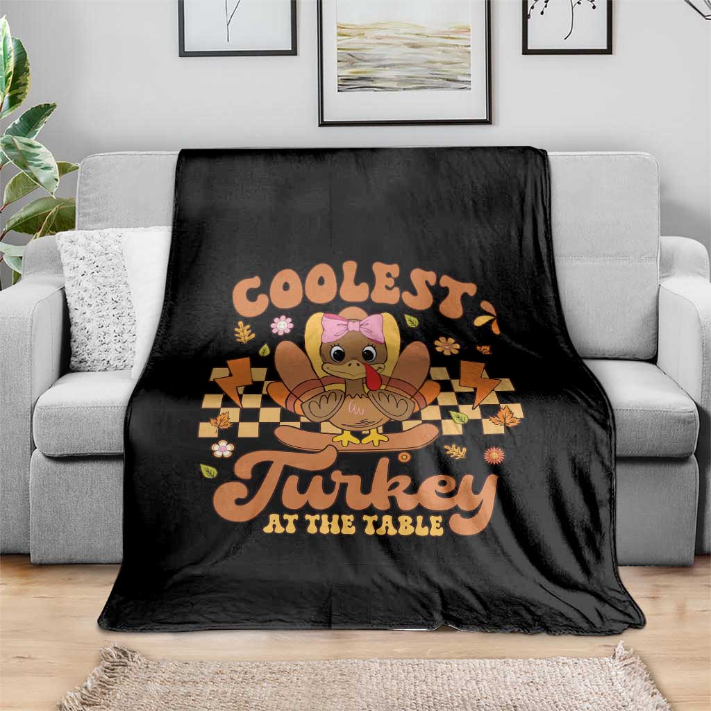 Thanksgiving Kids Throw Blanket Coolest Turkey At The Table Girls Toddler Youth TS10 Print Your Wear