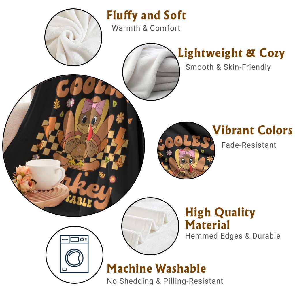 Thanksgiving Kids Throw Blanket Coolest Turkey At The Table Girls Toddler Youth TS10 Print Your Wear