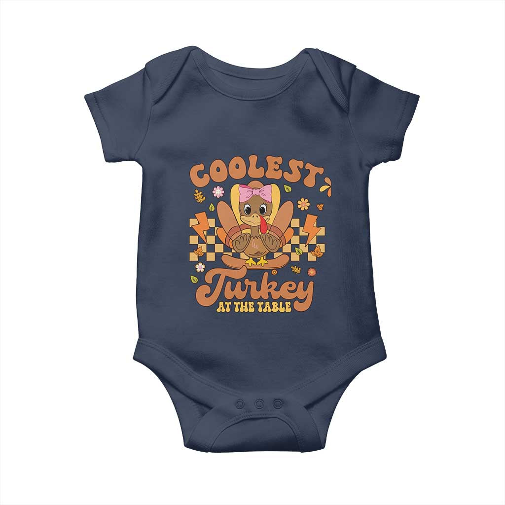 Thanksgiving Kids Baby Onesie Coolest Turkey At The Table Girls Toddler Youth TS10 Navy Print Your Wear