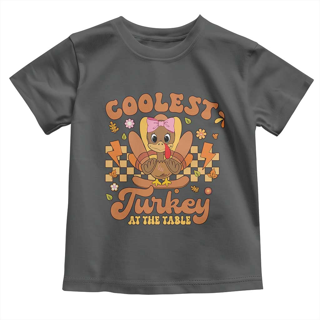 Thanksgiving Kids Baby Shirt Coolest Turkey At The Table Girls Toddler Youth TS10 Dark Heather Print Your Wear