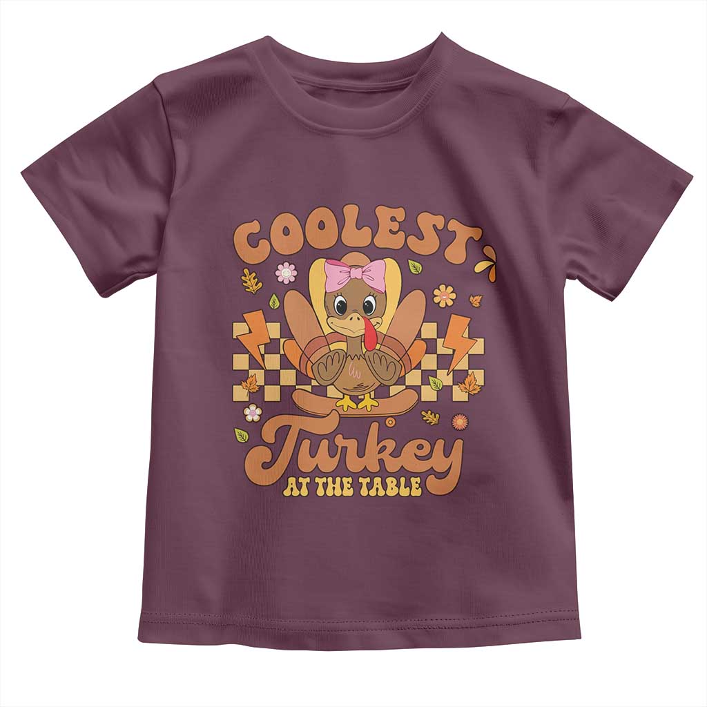 Thanksgiving Kids Baby Shirt Coolest Turkey At The Table Girls Toddler Youth TS10 Maroon Print Your Wear