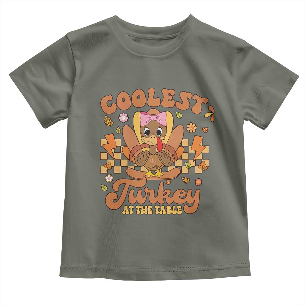 Thanksgiving Kids Baby Shirt Coolest Turkey At The Table Girls Toddler Youth TS10 Military Green Print Your Wear