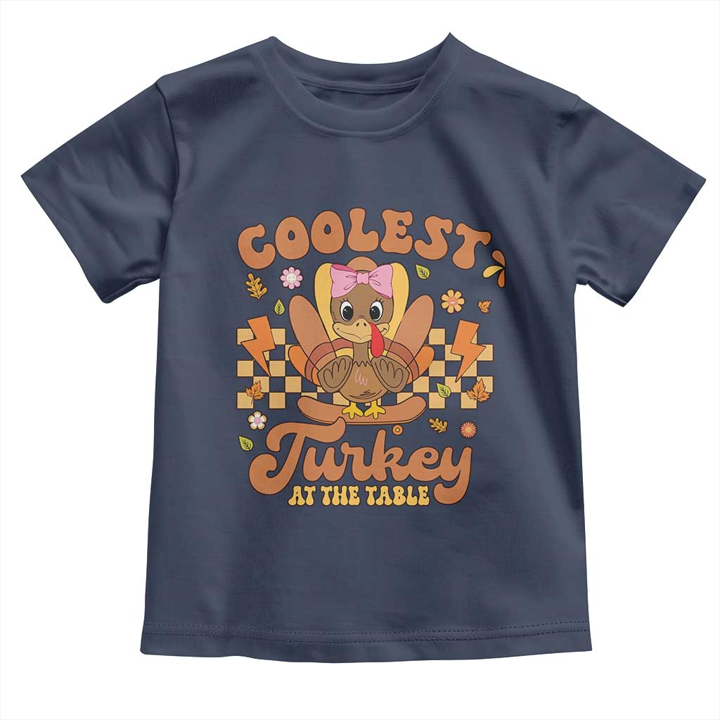 Thanksgiving Kids Baby Shirt Coolest Turkey At The Table Girls Toddler Youth TS10 Navy Print Your Wear