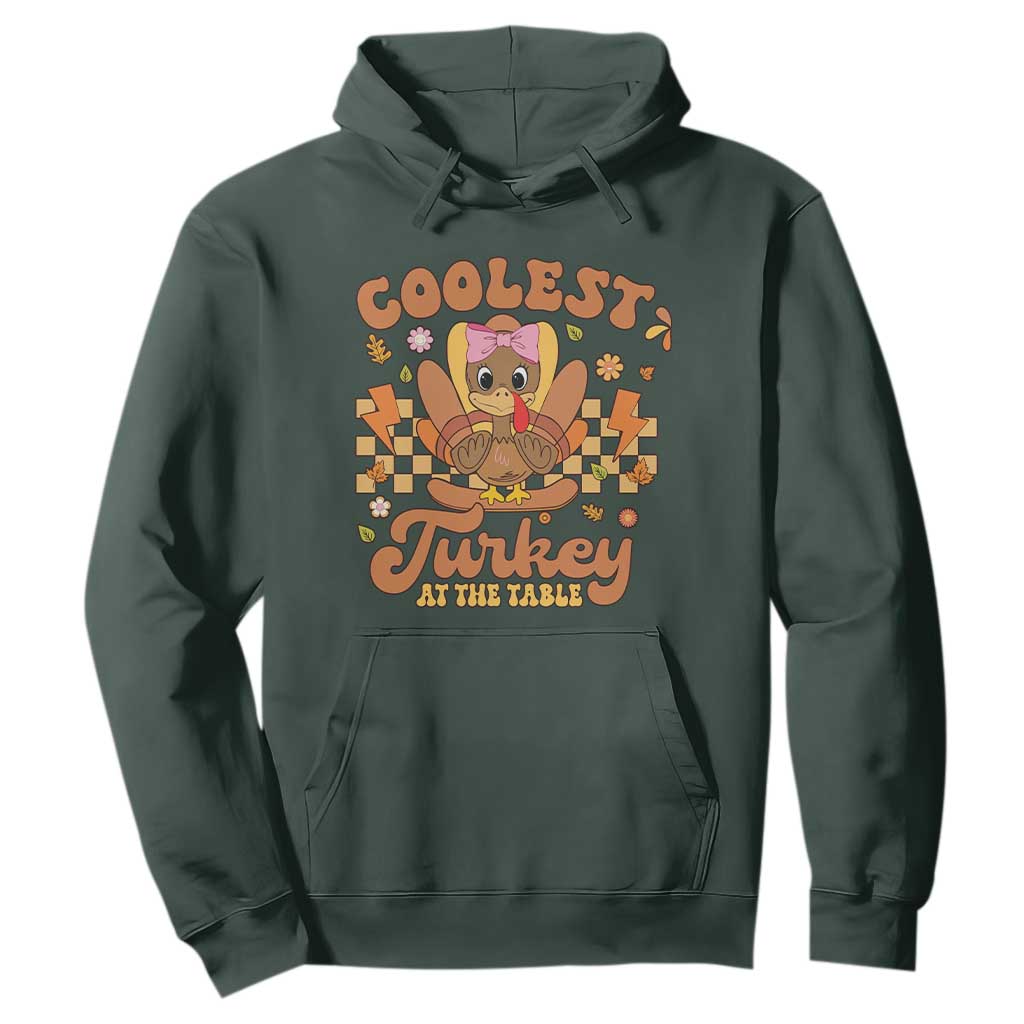 Thanksgiving Kids Hoodie Coolest Turkey At The Table Girls Toddler Youth TS10 Dark Forest Green Print Your Wear