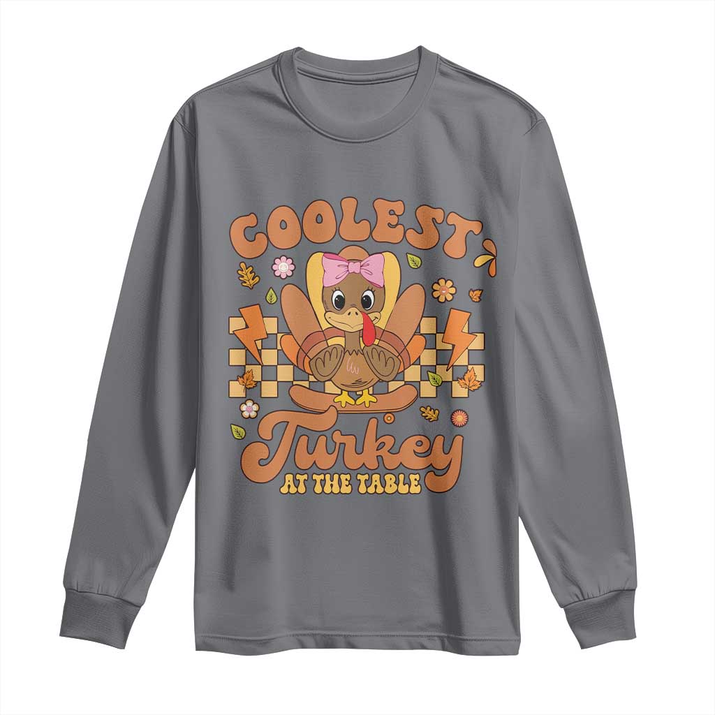 Thanksgiving Kids Long Sleeve Shirt Coolest Turkey At The Table Girls Toddler Youth TS10 Charcoal Print Your Wear