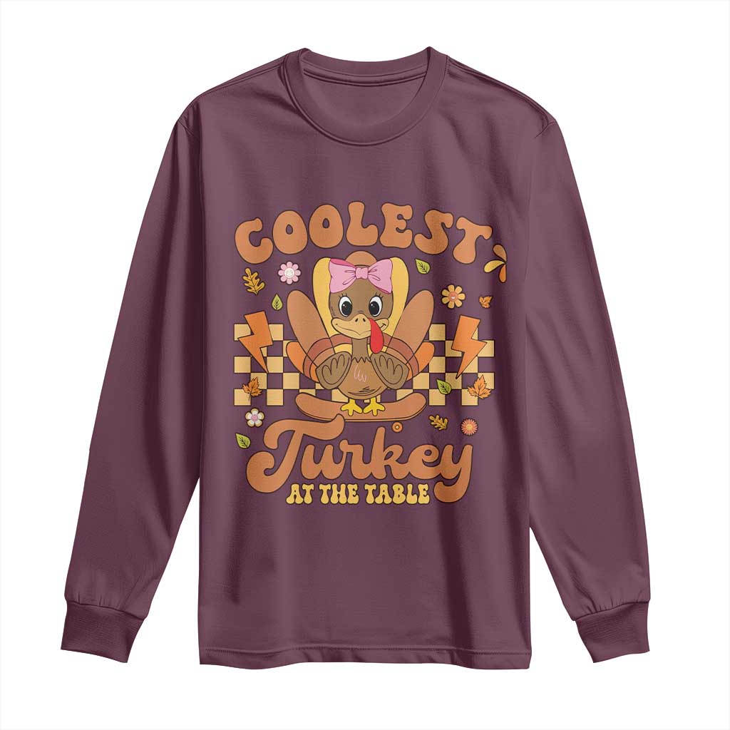 Thanksgiving Kids Long Sleeve Shirt Coolest Turkey At The Table Girls Toddler Youth TS10 Maroon Print Your Wear