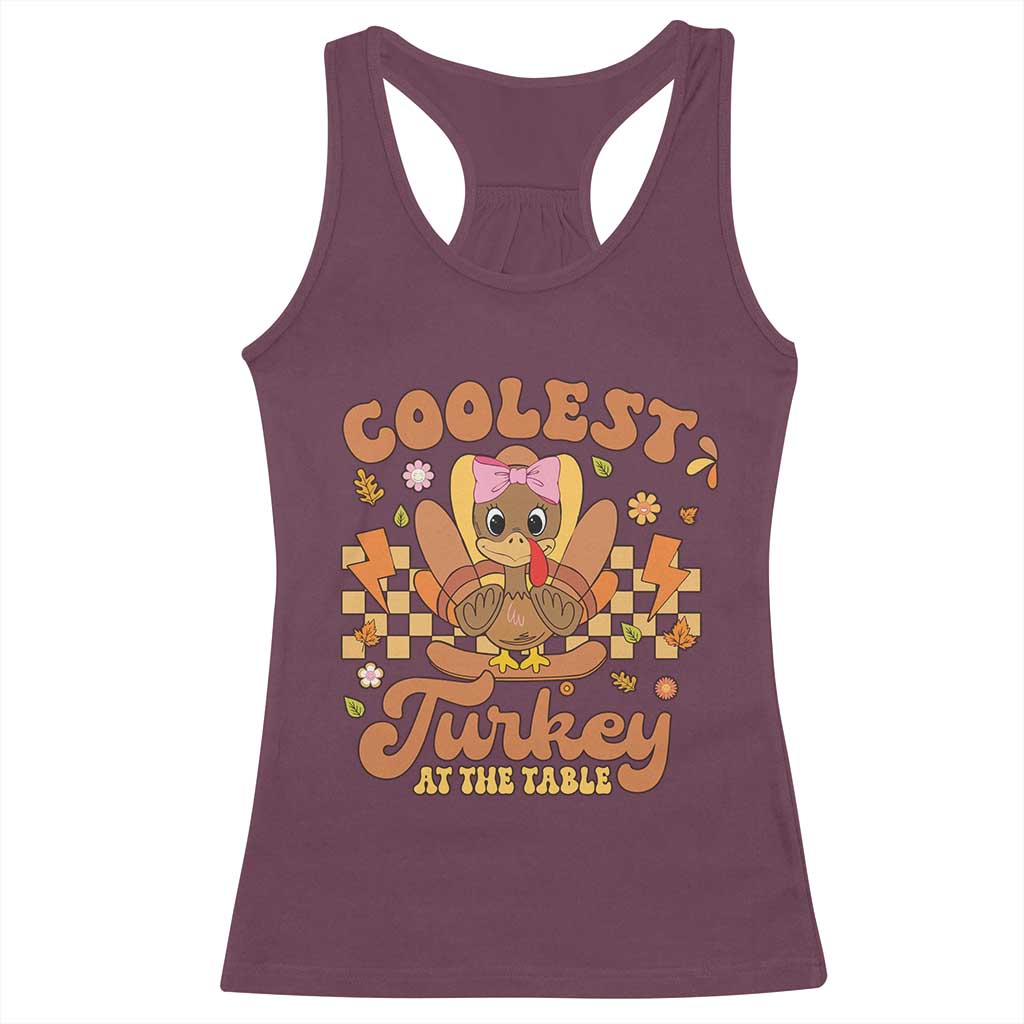 Thanksgiving Kids Racerback Tank Top Coolest Turkey At The Table Girls Toddler Youth TS10 Maroon Print Your Wear