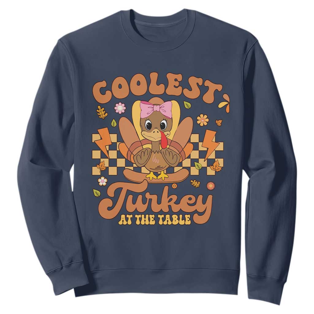 Thanksgiving Kids Sweatshirt Coolest Turkey At The Table Girls Toddler Youth TS10 Navy Print Your Wear