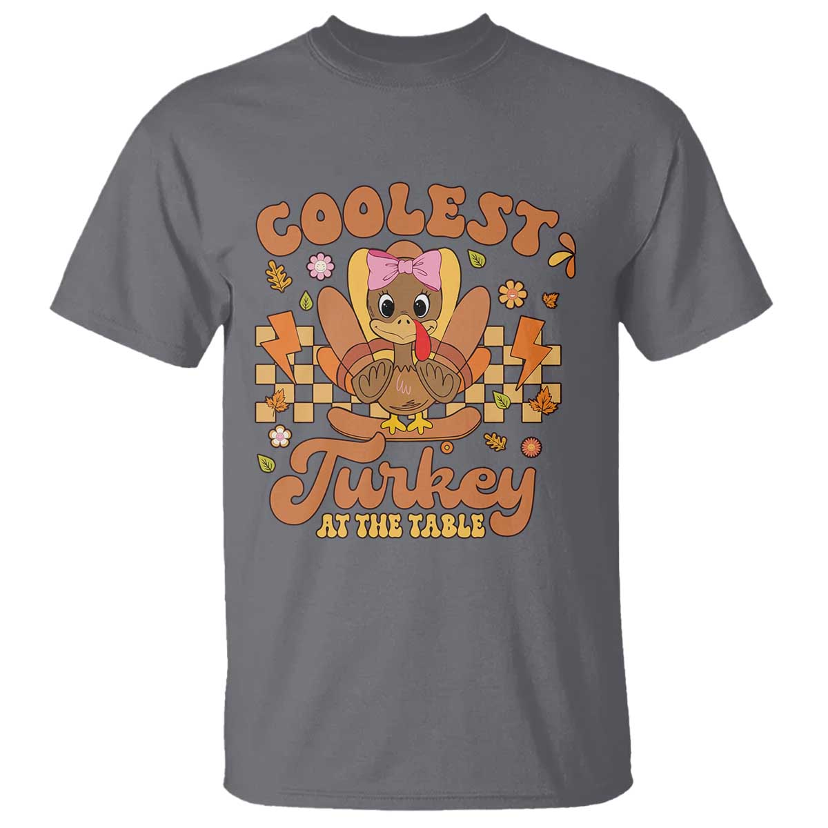 Thanksgiving Kids T Shirt Coolest Turkey At The Table Girls Toddler Youth TS10 Charcoal Print Your Wear