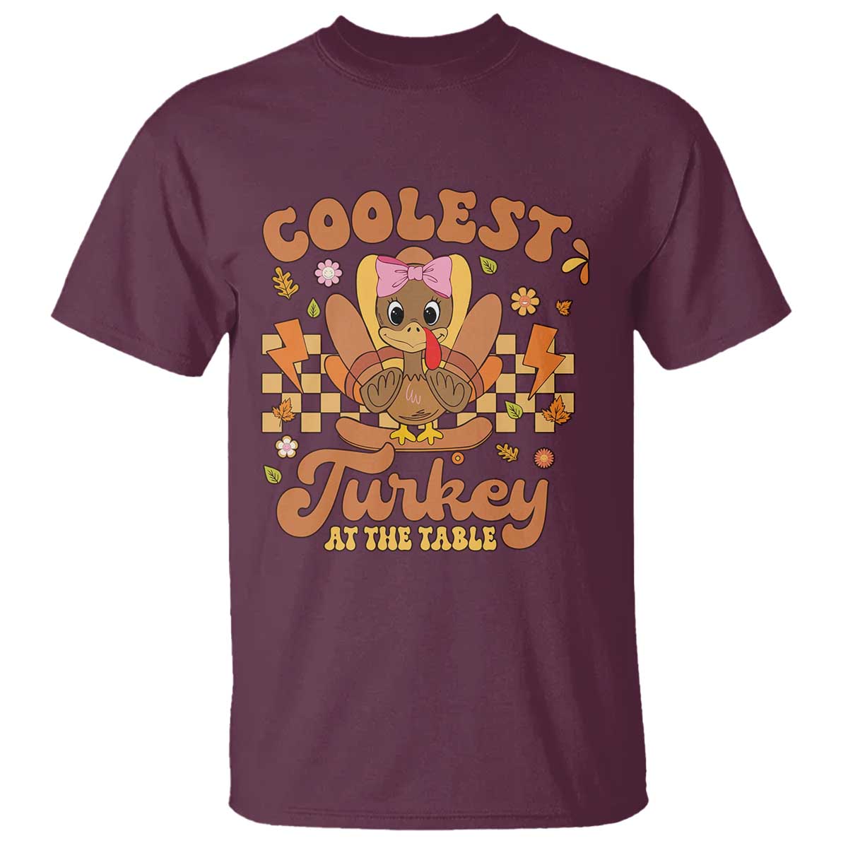 Thanksgiving Kids T Shirt Coolest Turkey At The Table Girls Toddler Youth TS10 Maroon Print Your Wear