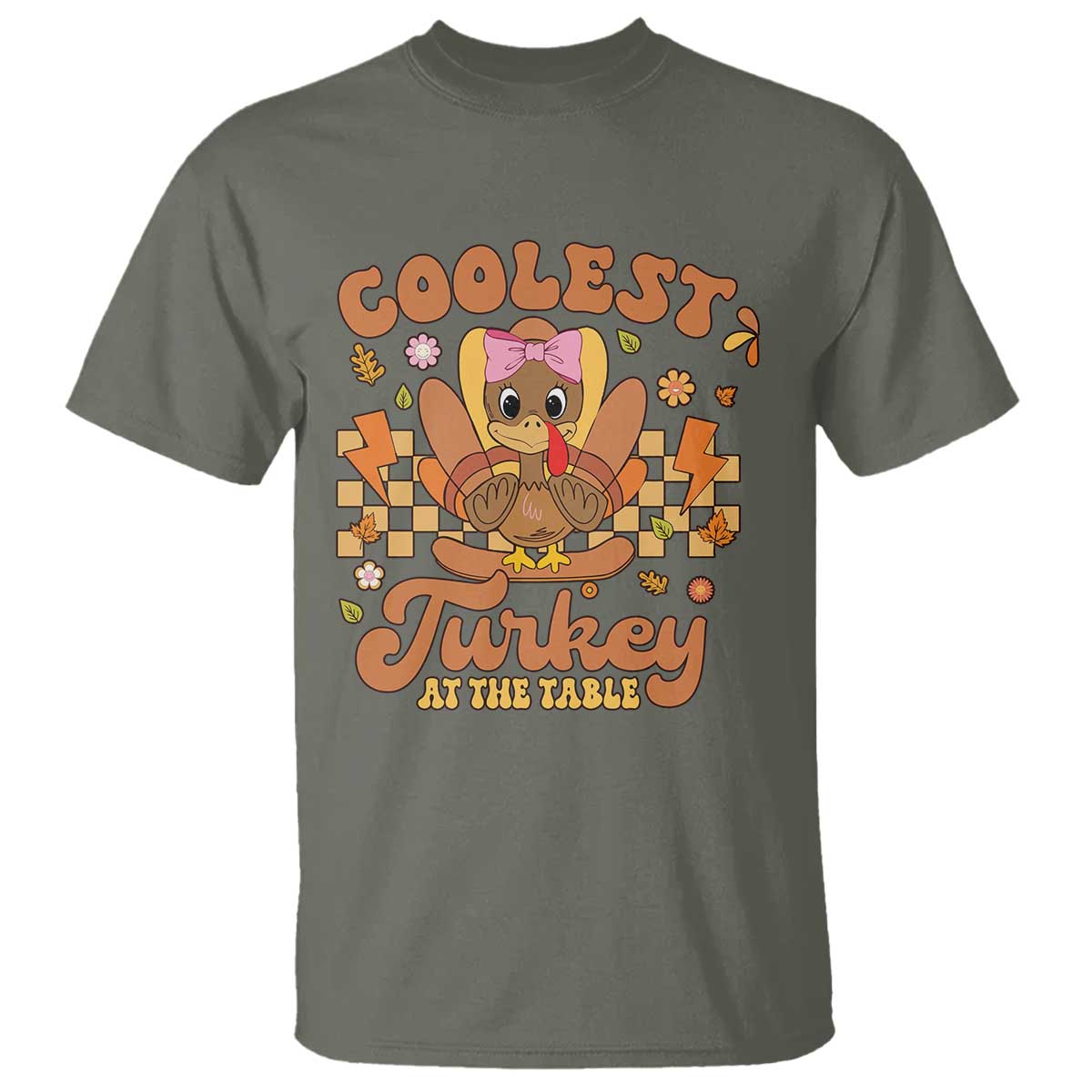 Thanksgiving Kids T Shirt Coolest Turkey At The Table Girls Toddler Youth TS10 Military Green Print Your Wear
