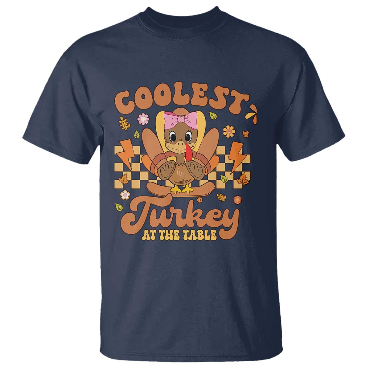 Thanksgiving Kids T Shirt Coolest Turkey At The Table Girls Toddler Youth TS10 Navy Print Your Wear