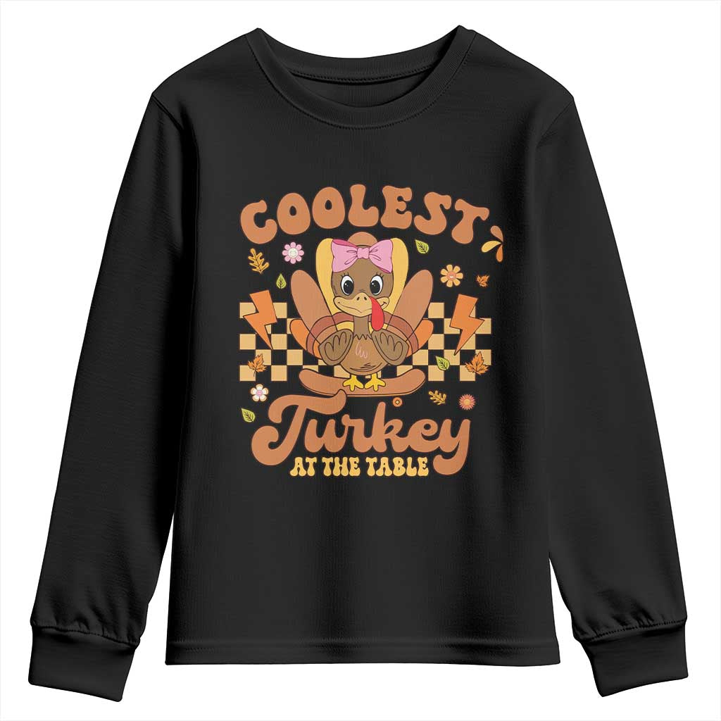 Thanksgiving Kids Youth Sweatshirt Coolest Turkey At The Table Girls Toddler Youth TS10 Black Print Your Wear