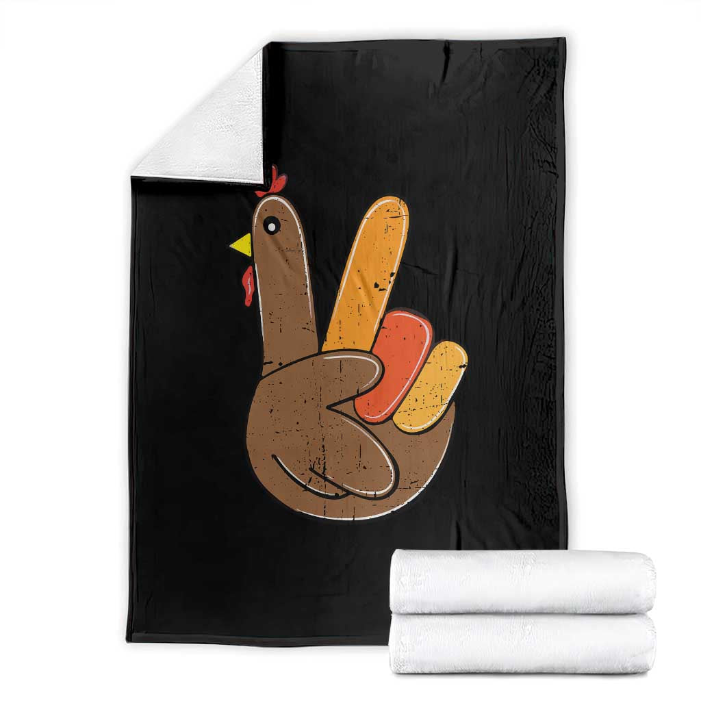Thanksgiving Throw Blanket Peace Sign Turkey Hand Cool Thanksgiving Hippie TS10 Black Print Your Wear