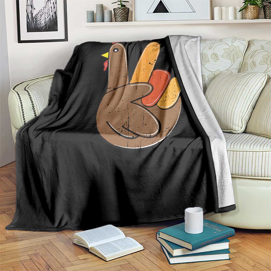 Thanksgiving Throw Blanket Peace Sign Turkey Hand Cool Thanksgiving Hippie TS10 Print Your Wear