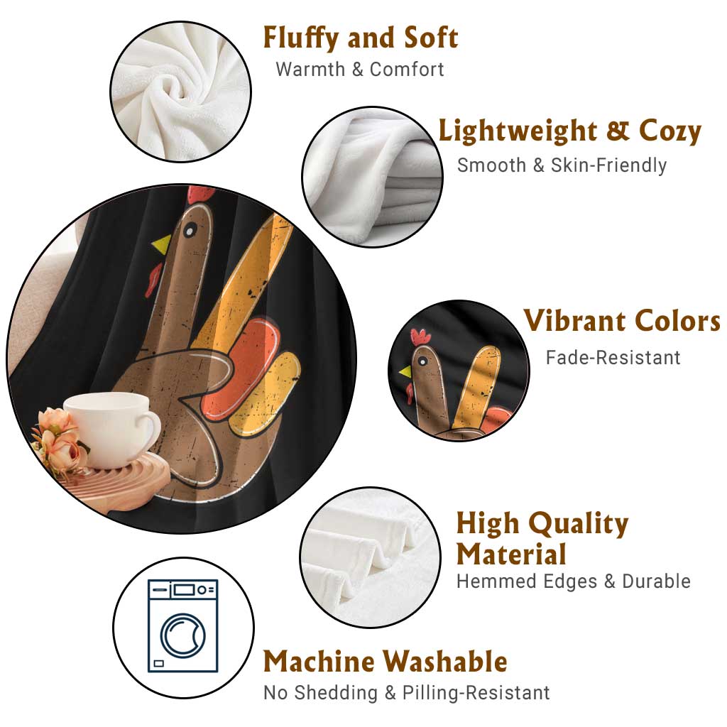 Thanksgiving Throw Blanket Peace Sign Turkey Hand Cool Thanksgiving Hippie TS10 Print Your Wear