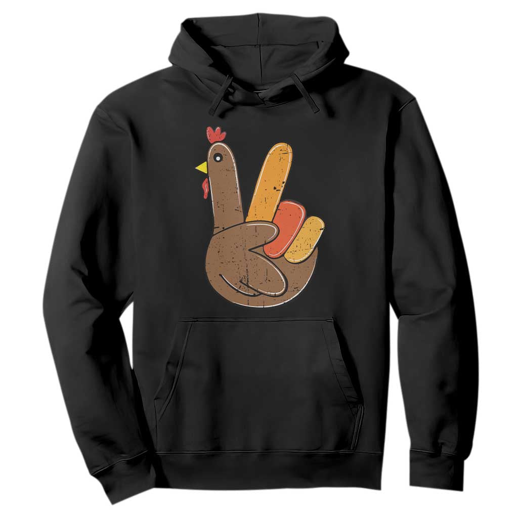 Thanksgiving Hoodie Peace Sign Turkey Hand Cool Thanksgiving Hippie TS10 Black Print Your Wear