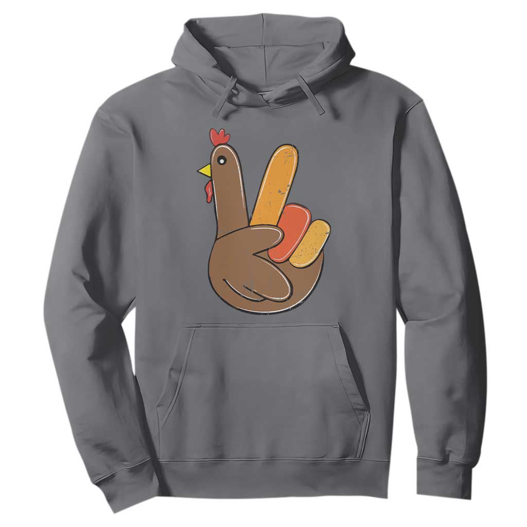 Thanksgiving Hoodie Peace Sign Turkey Hand Cool Thanksgiving Hippie TS10 Charcoal Print Your Wear