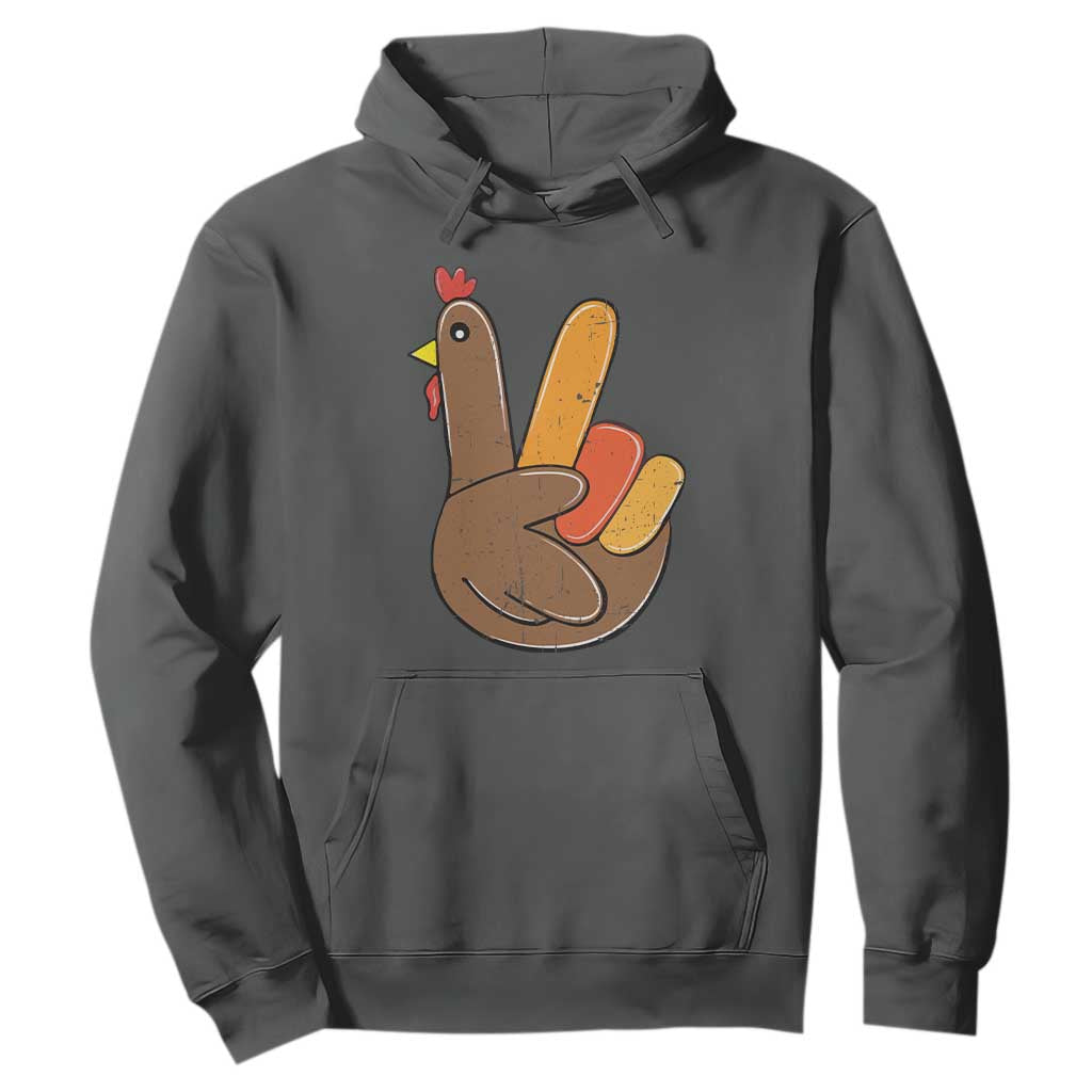 Thanksgiving Hoodie Peace Sign Turkey Hand Cool Thanksgiving Hippie TS10 Dark Heather Print Your Wear