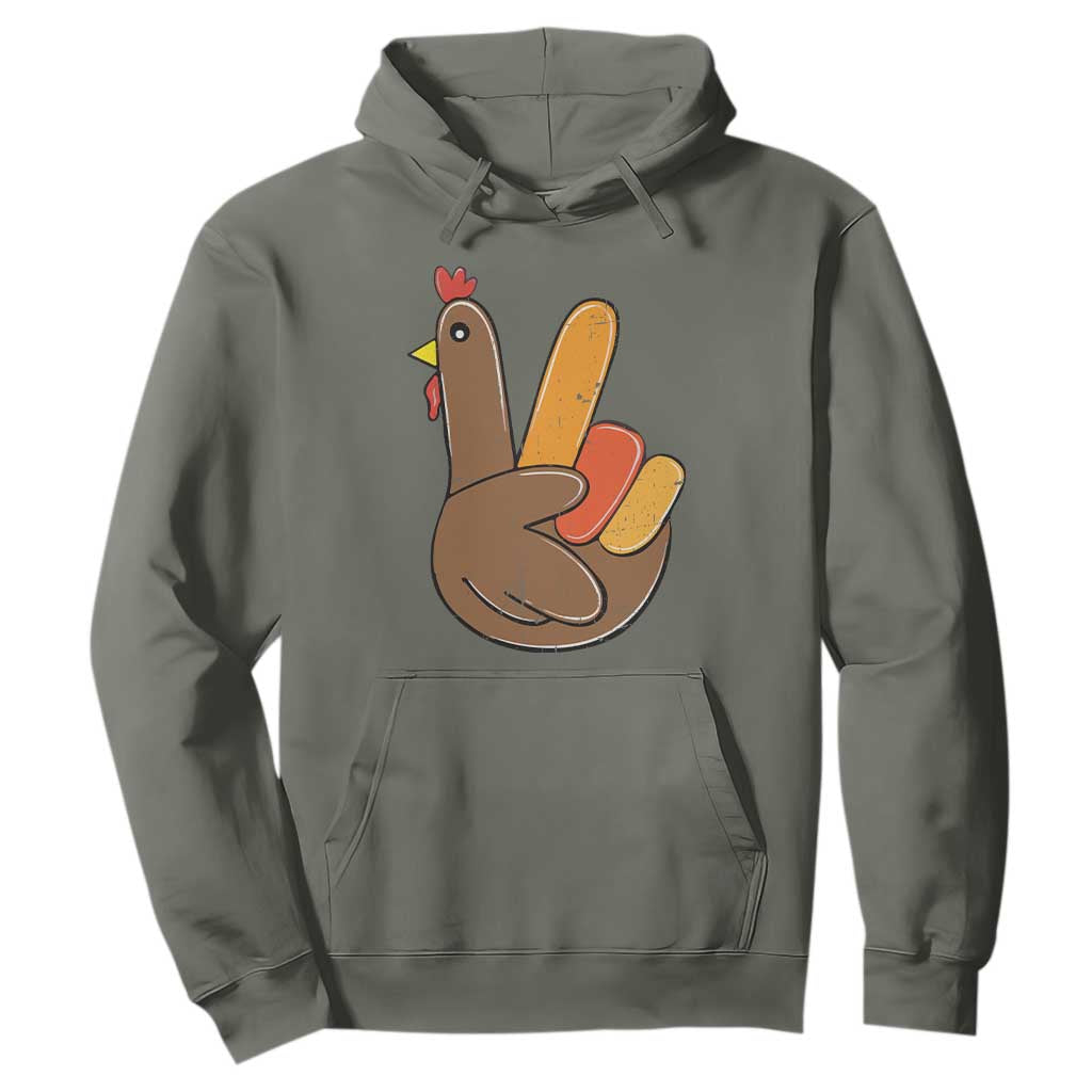 Thanksgiving Hoodie Peace Sign Turkey Hand Cool Thanksgiving Hippie TS10 Military Green Print Your Wear
