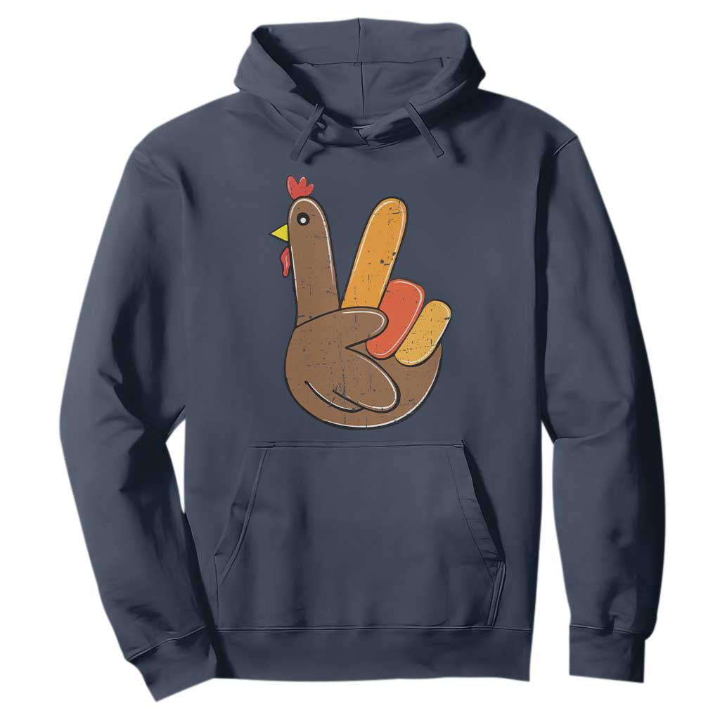 Thanksgiving Hoodie Peace Sign Turkey Hand Cool Thanksgiving Hippie TS10 Navy Print Your Wear