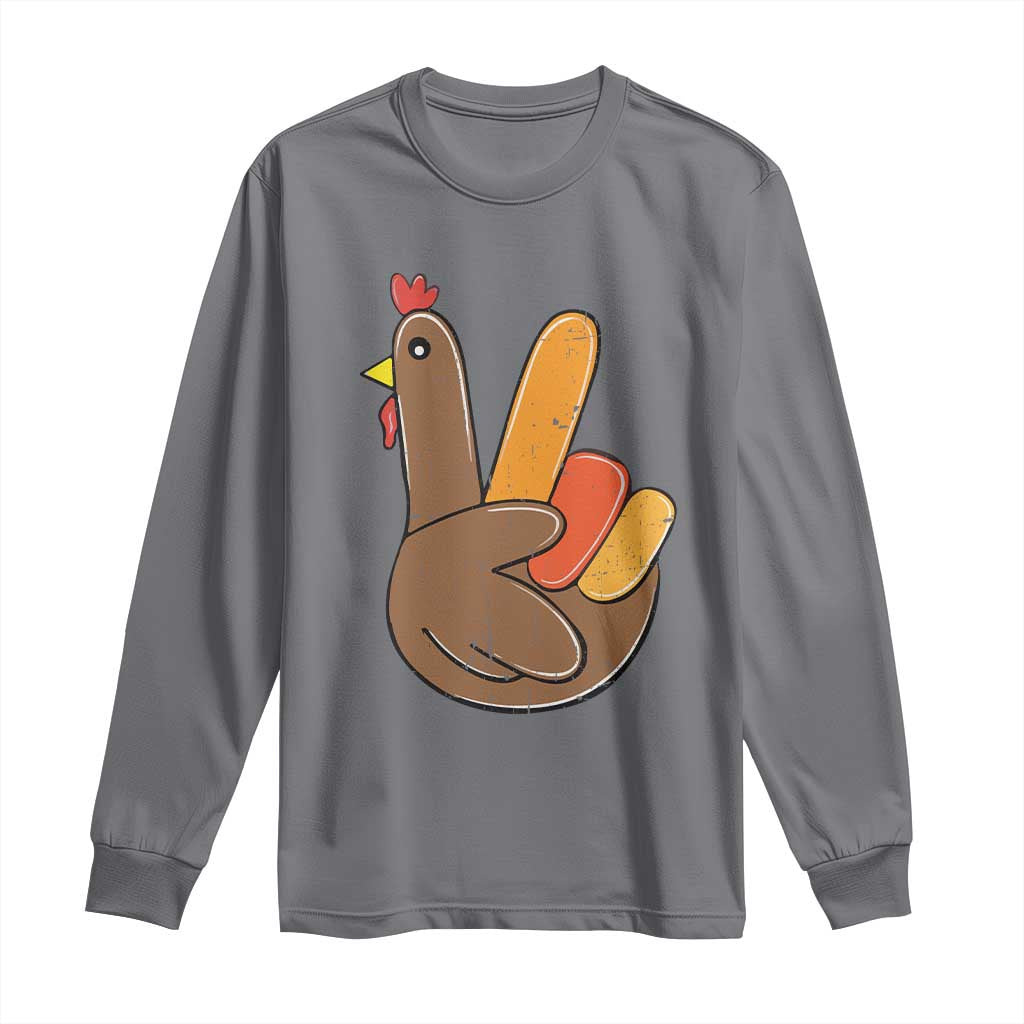 Thanksgiving Long Sleeve Shirt Peace Sign Turkey Hand Cool Thanksgiving Hippie TS10 Charcoal Print Your Wear