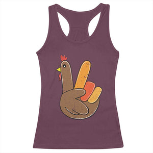 Thanksgiving Racerback Tank Top Peace Sign Turkey Hand Cool Thanksgiving Hippie TS10 Maroon Print Your Wear