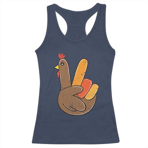 Thanksgiving Racerback Tank Top Peace Sign Turkey Hand Cool Thanksgiving Hippie TS10 Navy Print Your Wear