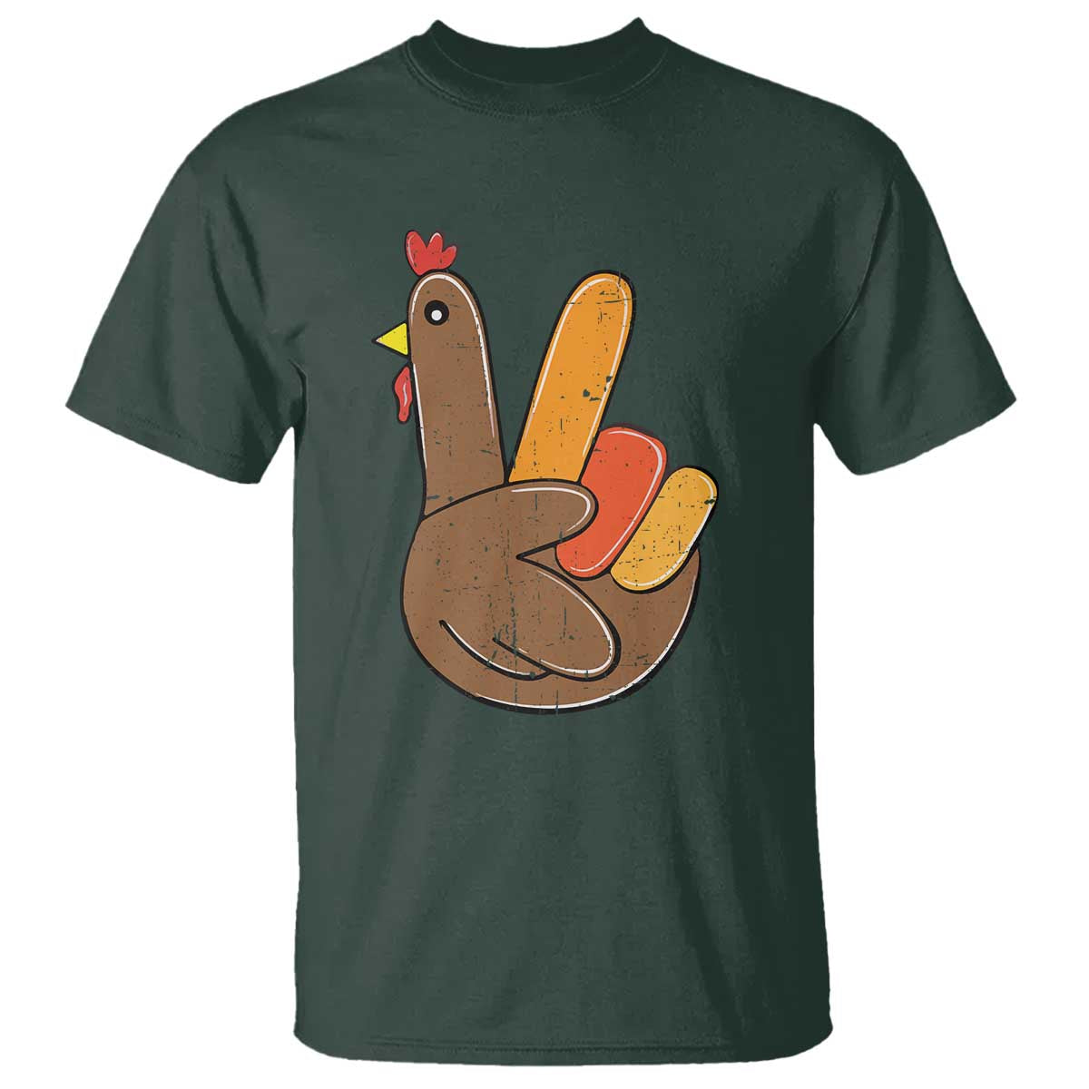 Thanksgiving T Shirt Peace Sign Turkey Hand Cool Thanksgiving Hippie TS10 Dark Forest Green Print Your Wear